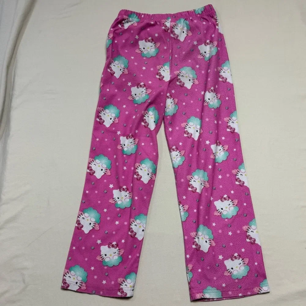 Hello Kitty Pajama Pants Bottoms Girl’s 7/8 Pink Soft Cozy Cat Pattern Fleece PJ